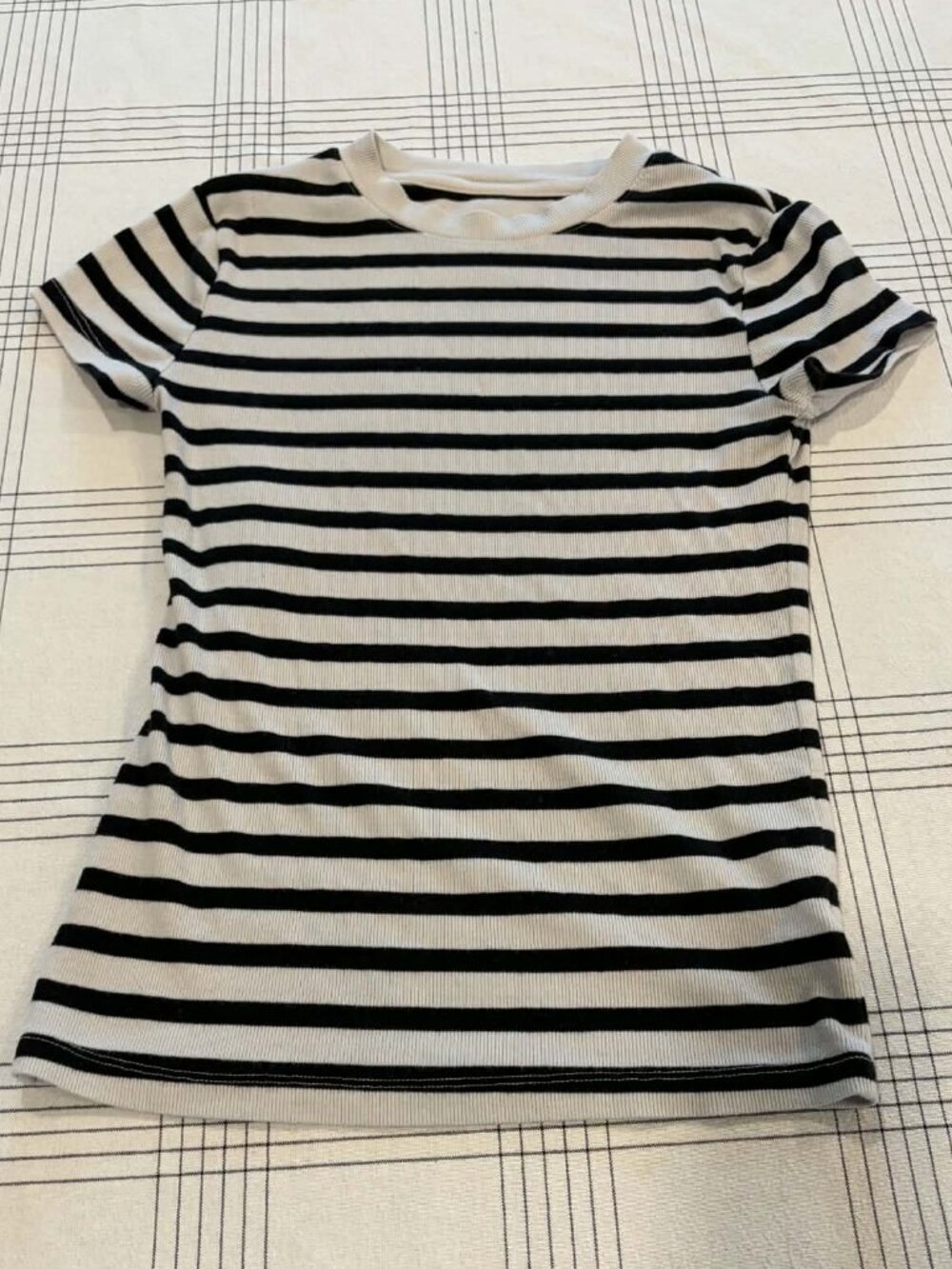 A New Day Striped Ribbed Short Sleeve Crew Neck Tee Top Small S Black Grey